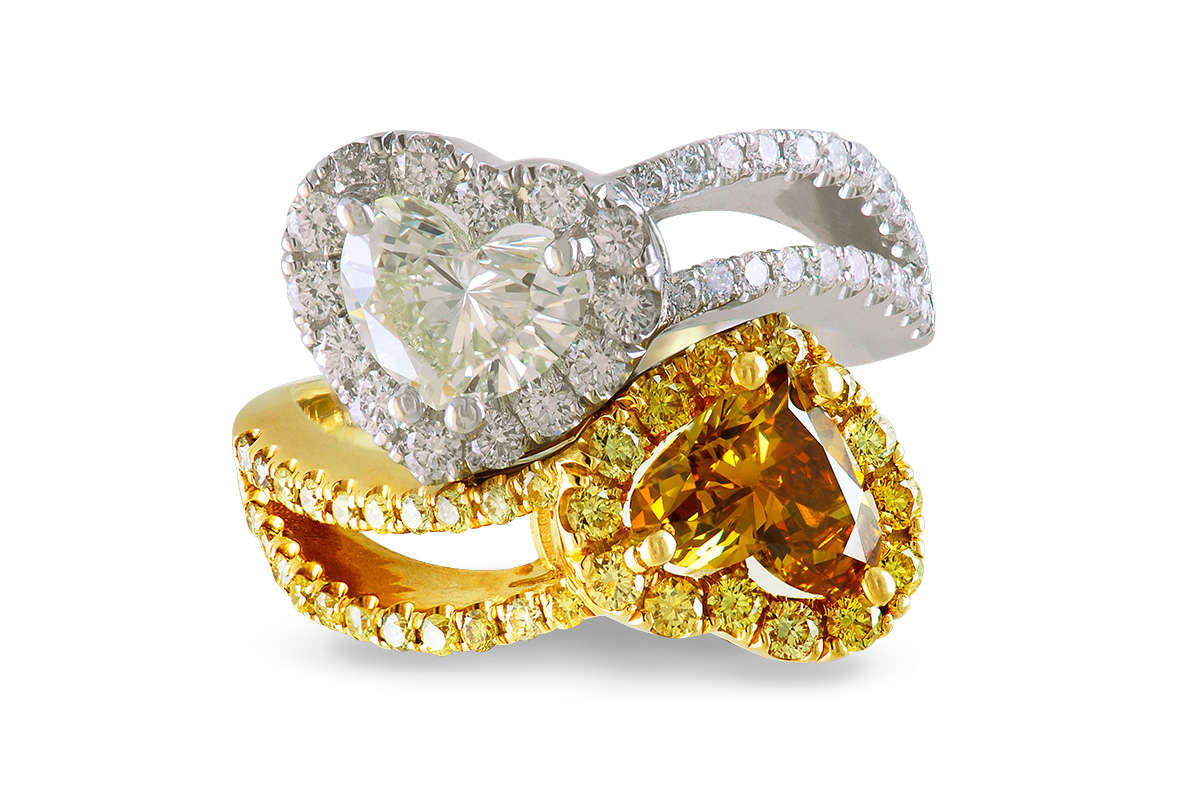 Colored Diamond Jewelry Neon Gems two of hearts ring