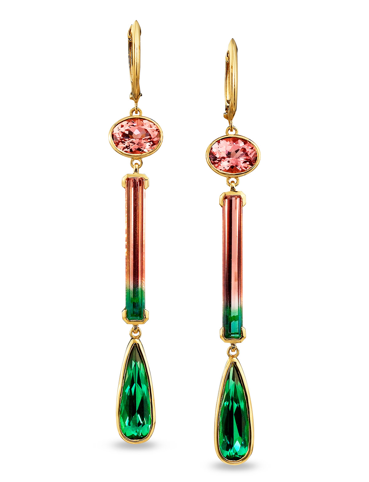 Colored Stone Jewelry Parle watermelon tourmaline lotus garnet green tourmaline earrings