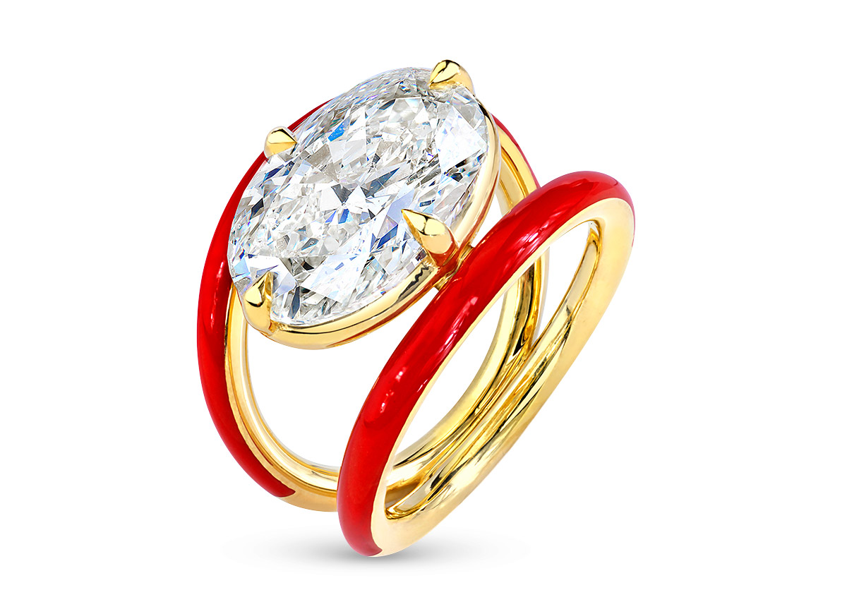 Diamond Jewelry Norman Silverman east west oval red enamel ring