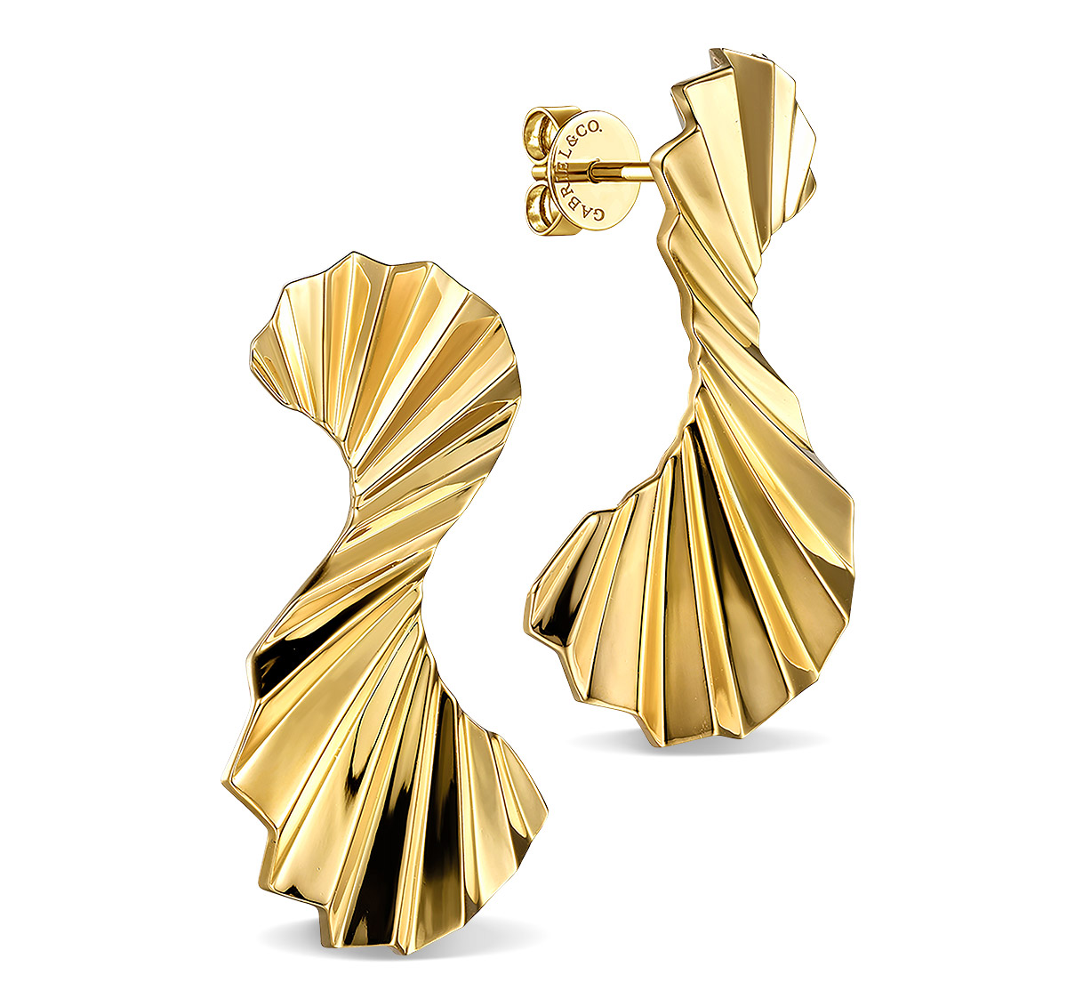 Gold Jewelry Gabriel S shape yellow gold diamond cut earrings