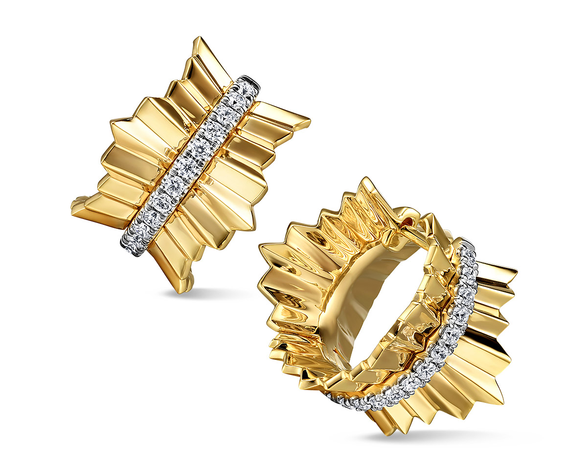 Luxury Show Gabriel yellow gold diamond cut huggies