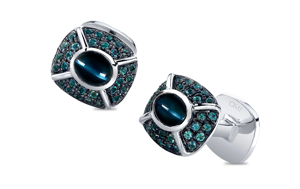 Mens Jewelry Omi Prive alexandrite black rhodium cufflinks