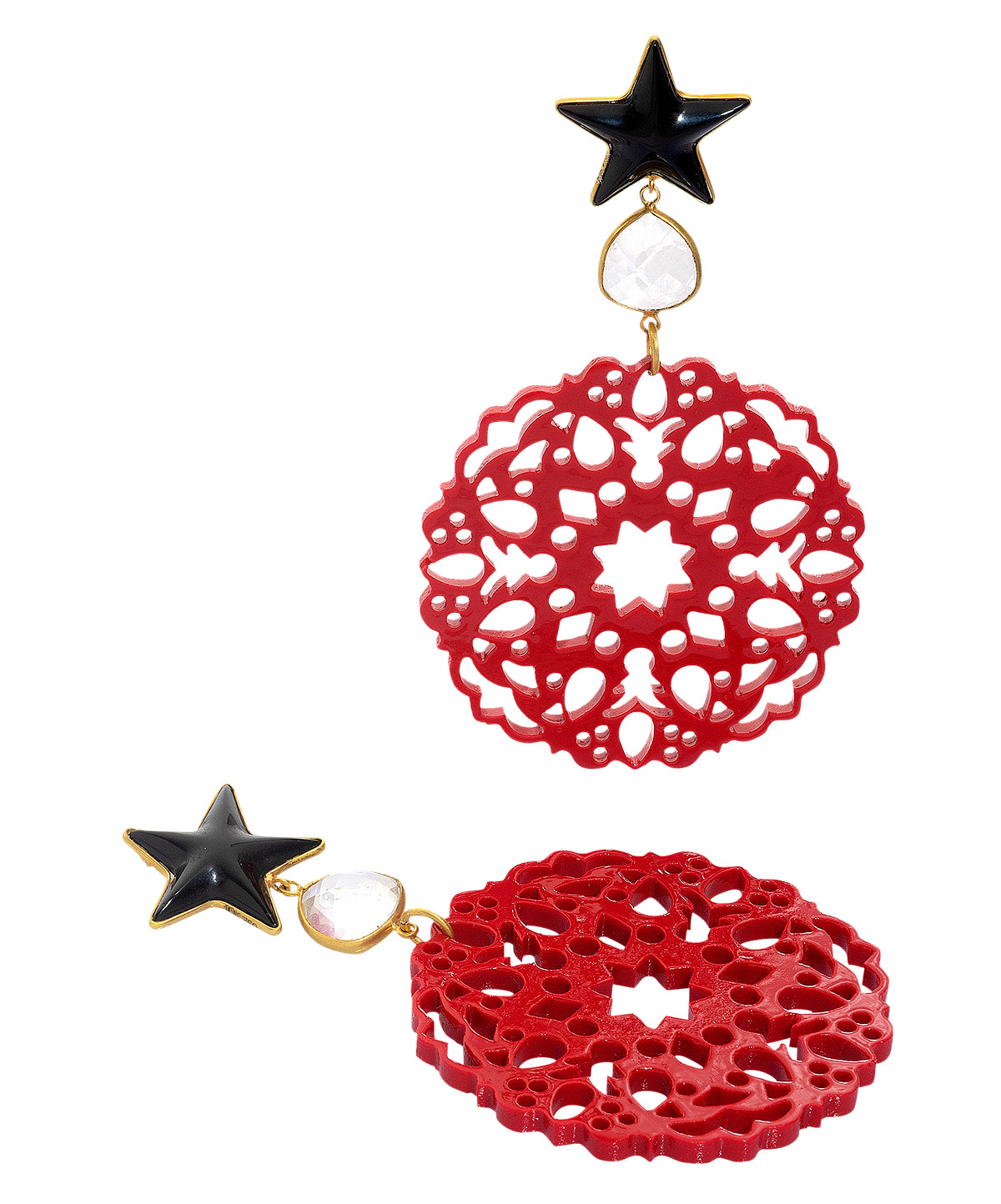 Bahina onyx crystal coral paste earrings