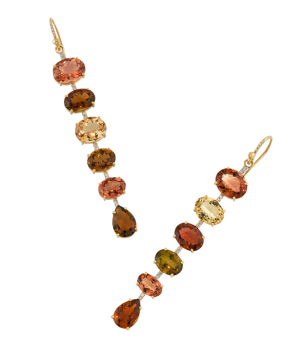 Irene Neuwirth mixed tourmaline pave Gemmy Gem multi drop stick earrings
