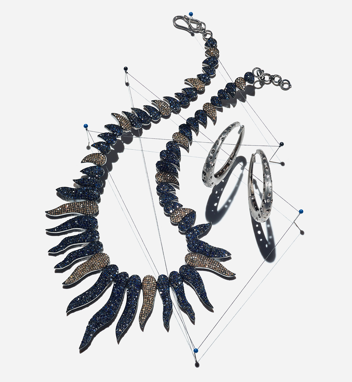 Modern Moghul blackened silver necklace Dana Bronfman blackened silver hoops