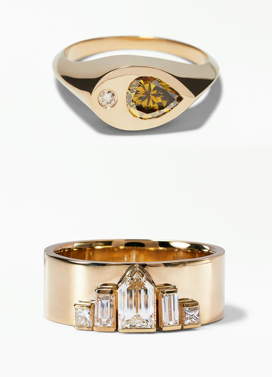 Wwake fairmined gold and diamond rings