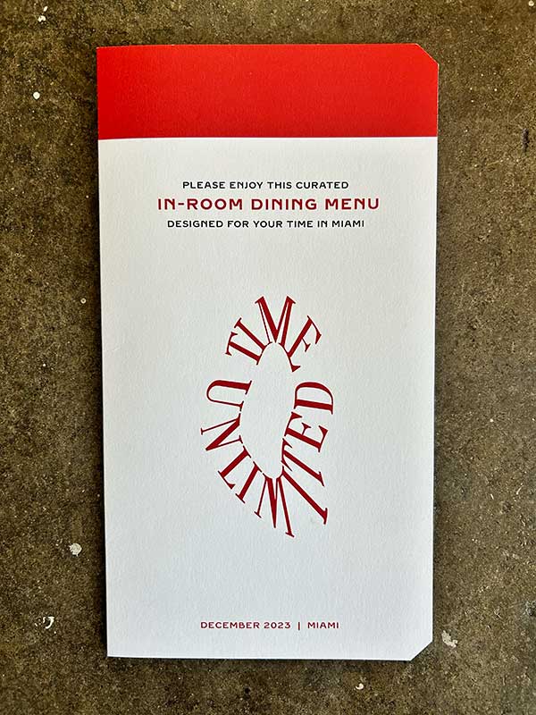 Cartier in-room dining menu
