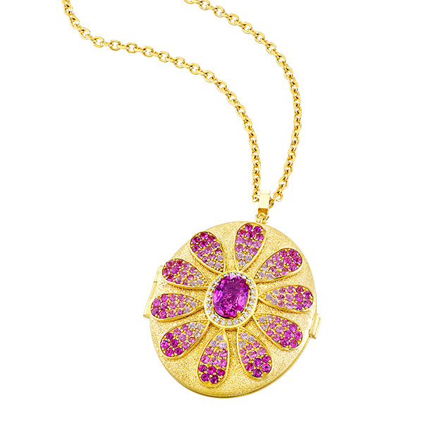 Future Fortune marvel locket with pink sapphires