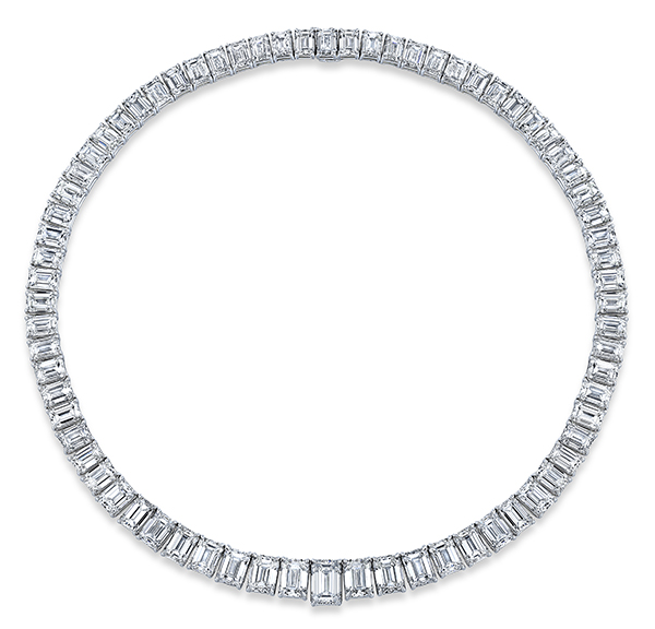 Rahaminov emerald cut diamond riviere