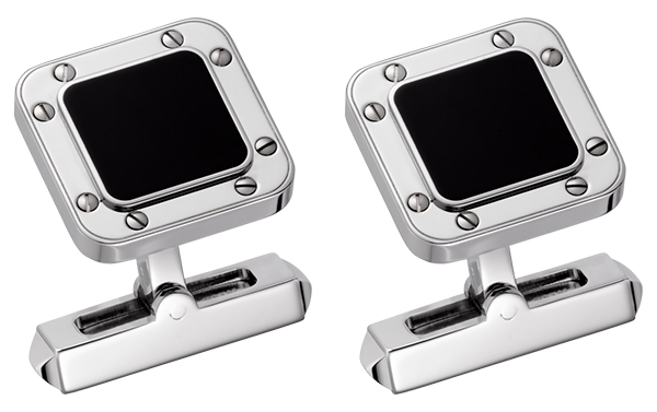 Santos de Cartier black laquer silver cufflings