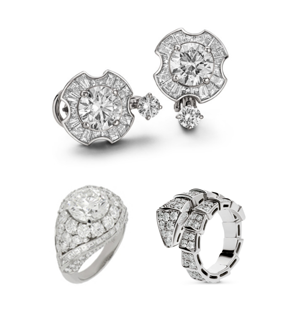 Bulgari high jewelry earrings and ring and Bulgari serpenti ring