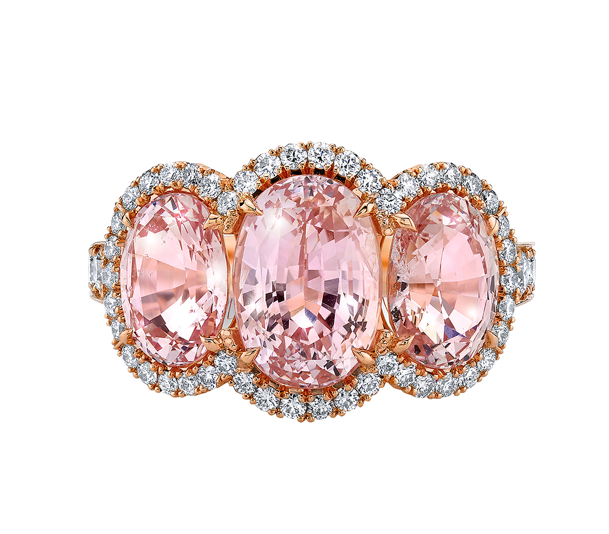 Omi Prive padparadscha diamond three stone ring Omi Prive padparadscha diamond three stone ring
