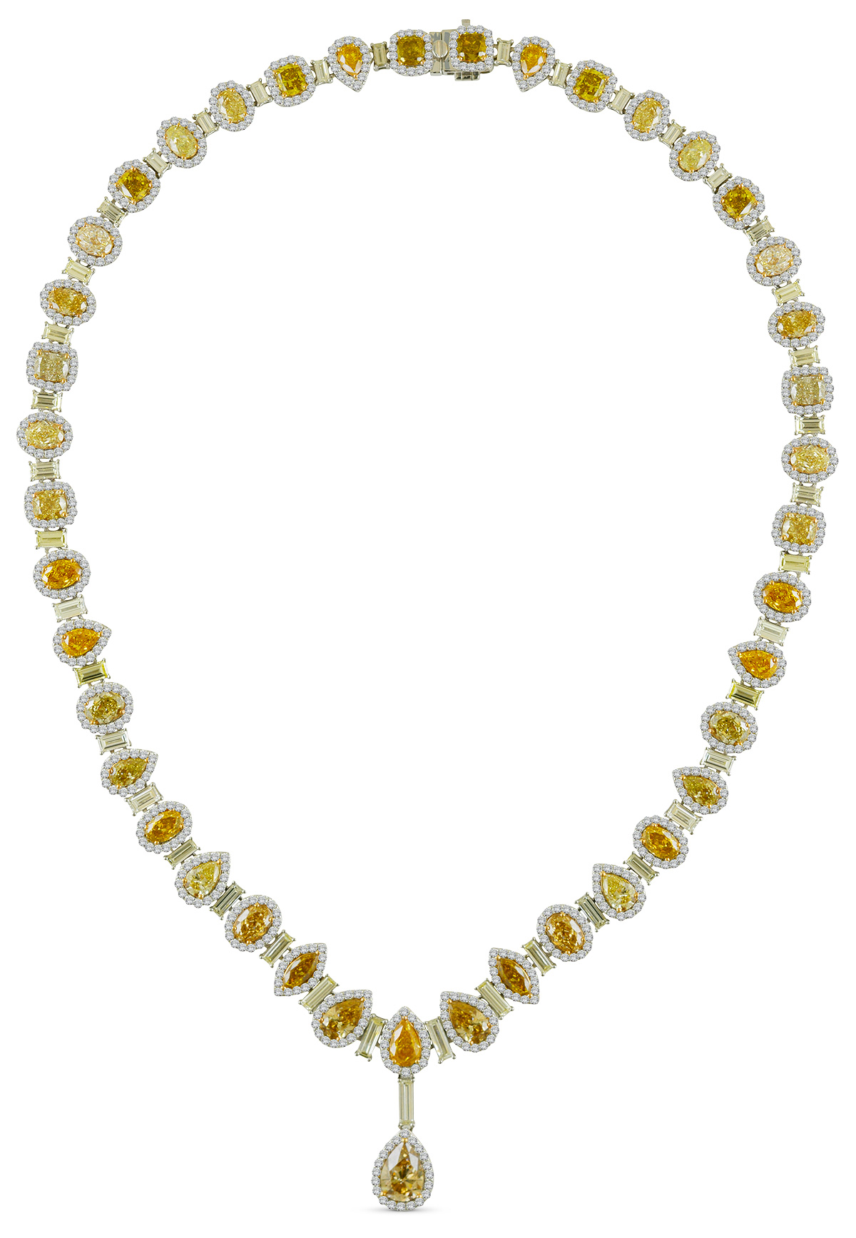Best Statement Piece Neon Gems drop of dew fancy colored and white diamond necklace