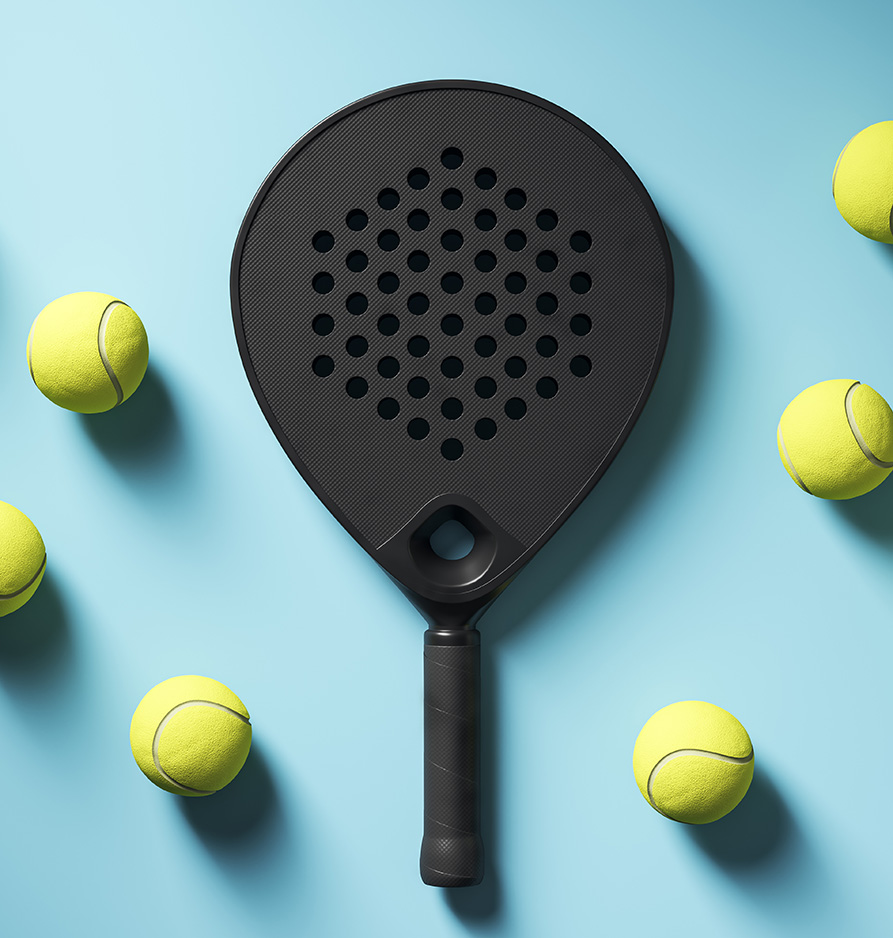 padel racket and balls